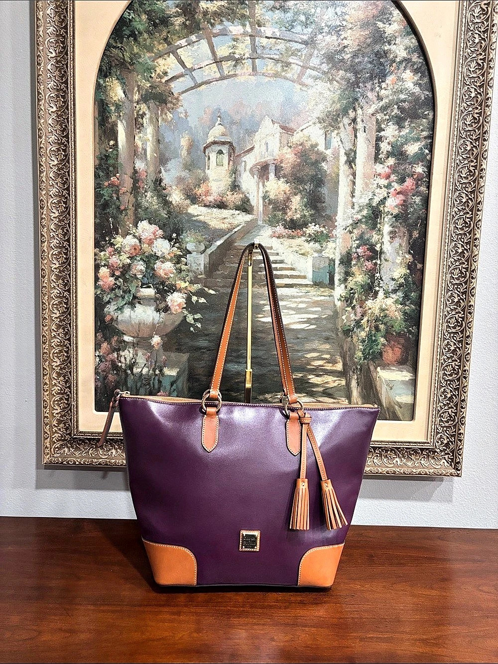 Dooney & Bourke Purple & Brown Tote Bag Like New